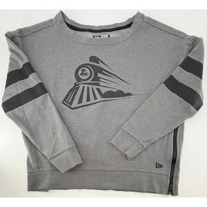 New Era Women's Small Gray Graphic Train Crewneck Sweatshirt Side Zip Pullover